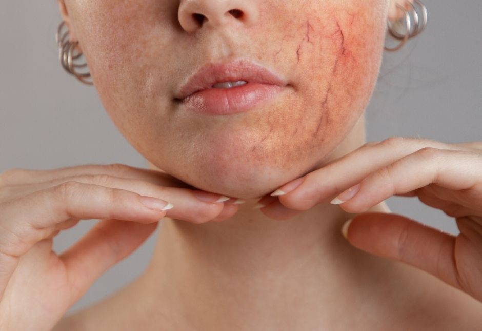 Central facial redness and flushing characteristic of rosacea